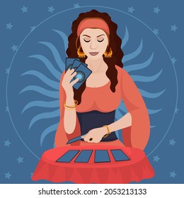 Female fortune teller predicting future. Vector illustration.