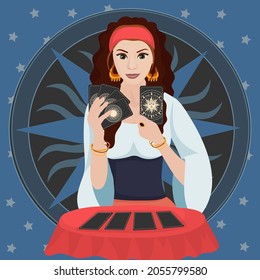 Mujer adivina el futuro. Ilustración vectorial.