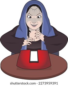 A female fortune teller who fortunes with a smartphone