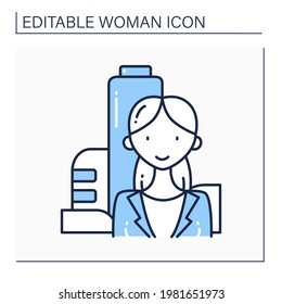 Female Founder Line Icon. Successful Businesswoman. Profitable Startup. Prosperous Business Founder. Perfect Financier. Strong Woman Concept. Isolated Vector Illustration.Editable Stroke