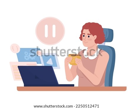 Female freelancer taking time off semi flat color vector character. Regular break. Editable figure. Full body person on white. Simple cartoon style illustration for web graphic design and animation