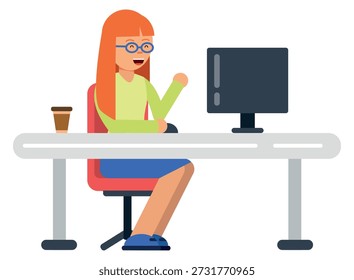 Female freelancer working on computer. Office woman character