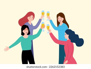 Female friend drinking wine or beer together. Celebration toast.