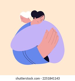 Female friend hug. Women embracing each other, expressing love, affection, support. Vector illustration for friendship, strong relations, support concept