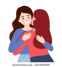 Amiga abraço. Mulheres abraçando umas às outras, expressando amor, afeto, apoio ilustração vetorial. Conceito de amizade