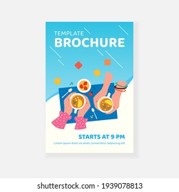 Female friends drinking herbal berry tea. Top view of cups or mugs in human hands. People meeting in cafe. Vector illustration for hot healthy drink, coffee shop, leisure concept