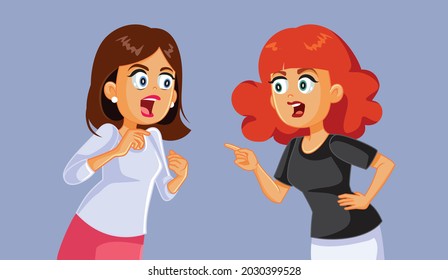 
Female Friends Getting in a Fight Accusing Each Other. Two furious women fighting accusing each other being in a conflict
