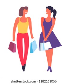 Female friends shopping together buying clothes isolated vector