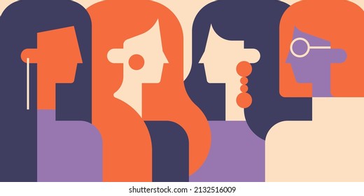 Frauenfreundschaft, feministische Vereinigung oder Schwesternschaft. Farbige Mathematik-Illustration