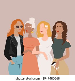 female friendship. Group of beautiful young women. 