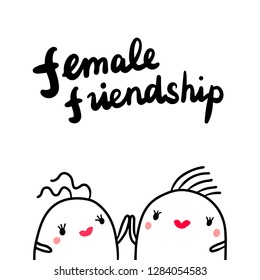 Female friendship hand drawn illustration with cute marshmallows holding hands