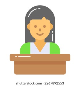 Female in front of dais, icon of speech in modern style
