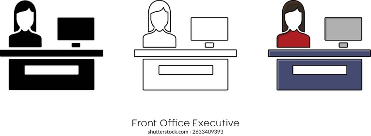 female front office desk worker icons on white background vector