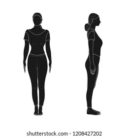 Female Front and Side View. Tadasana. Vector. 