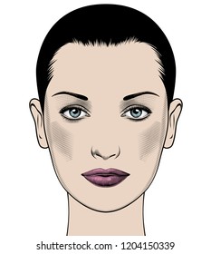 Female full face isolated on white. Vintage engraving stylized drawing. Vector illustration