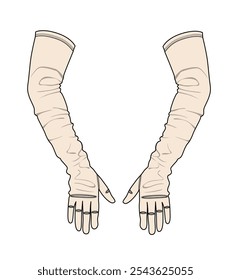 Female full length gloves vector mockup template technical drawing.