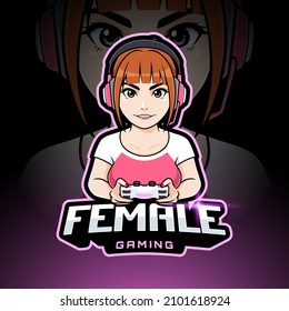 Female gamer character mascot logo, Gamer girl esport logo template