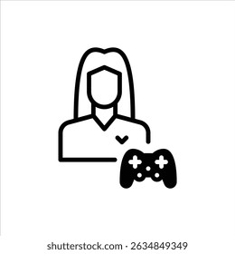 Female Gamer glyph icon. gaming black Solid line illustration