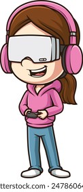 Female gamer vr glasses vector illustration