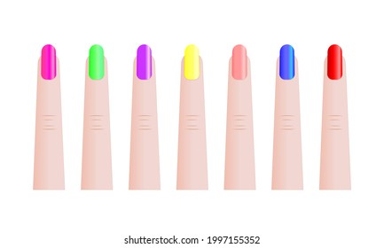 Manicura de gel femenino, conjunto vectorial de diferentes colores, estilo manicure.