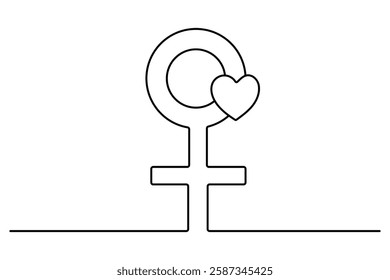 Female gender continuous one line art drawing of white background