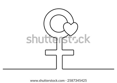 Female gender continuous one line art drawing of white background
