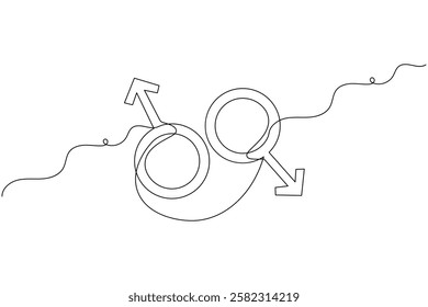 Female gender symbol continuous one line drawing and Female gender minimalist style isolate outline vector icon