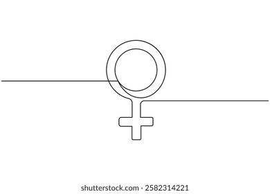 Female gender symbol continuous one line drawing and Female gender minimalist style isolate outline vector icon