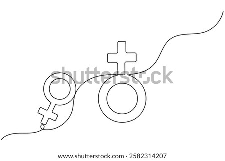 Female gender symbol continuous one line drawing and Female gender minimalist style isolate outline vector icon