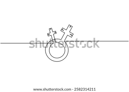 Female gender symbol continuous one line drawing and Female gender minimalist style isolate outline vector icon