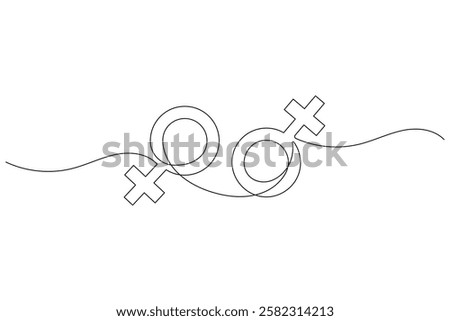 Female gender symbol continuous one line drawing and Female gender minimalist style isolate outline vector icon