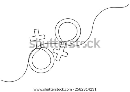 Female gender symbol continuous one line drawing and Female gender minimalist style isolate outline vector icon