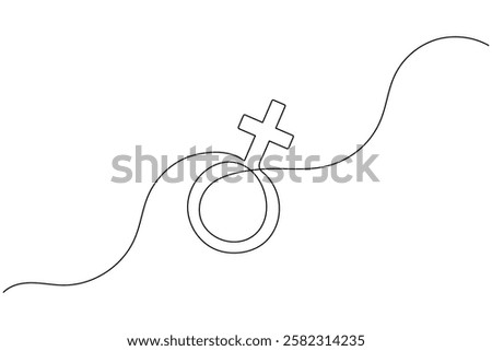 Female gender symbol continuous one line drawing and Female gender minimalist style isolate outline vector icon