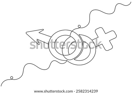 Female gender symbol continuous one line drawing and Female gender minimalist style isolate outline vector icon