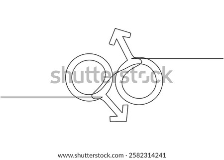 Female gender symbol continuous one line drawing and Female gender minimalist style isolate outline vector icon