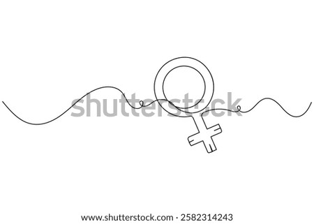 Female gender symbol continuous one line drawing and Female gender minimalist style isolate outline vector icon