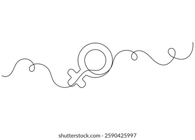 Female gender symbol continuous single line art and isolated outline vector design