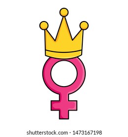 female gender symbol with crown pop art style