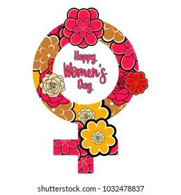 Female gender symbol with flowers. Happy women day