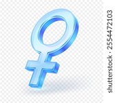 Female gender symbol icon glass material. 3d vector illustration for graphic ui ux isolated on a white background.