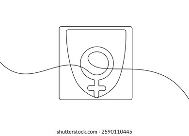 Female gender symbol one line art with minimalist isolated outline vector icon