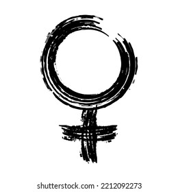 Female gender symbol painted with black brush, vector