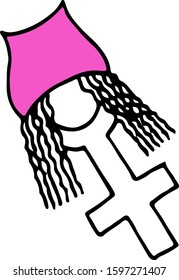 Female gender symbol in a pink hat. isolated on the white background.  vector illustration for banners, greeting card, poster design