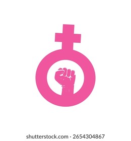 female gender symbol and raised fist feminism vector icon or logo design illustration vector isolated a white background