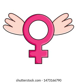 female gender symbol with wings pop art style