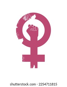 Female genger symbol with woman's fist in the middle. Women's symbol of protest.