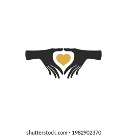 Female gesture hands showing heart shape silhouette drawing style. Symbol of love vector illustration for wall art poster or t-shirt print template.