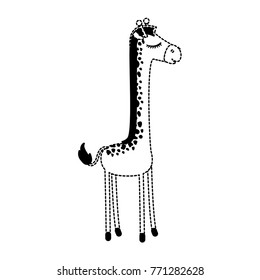 female giraffe cartoon with closed eyes expression in black dotted silhouette