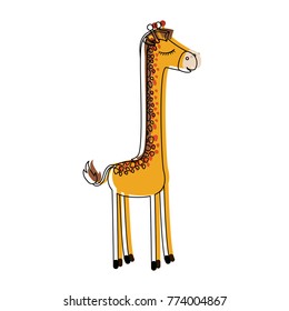female giraffe cartoon with closed eyes expression in watercolor silhouette