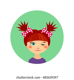 Female girl face avatar profile head. Vector illustration for beauty design. Flat icon isolated on white background. Women close up portrait.